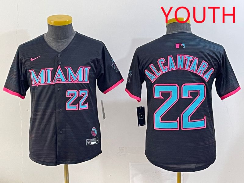 Youth 2025 Miami Marlins #22 Alcantara Black Joint Name Nike MLB Jersey style 6